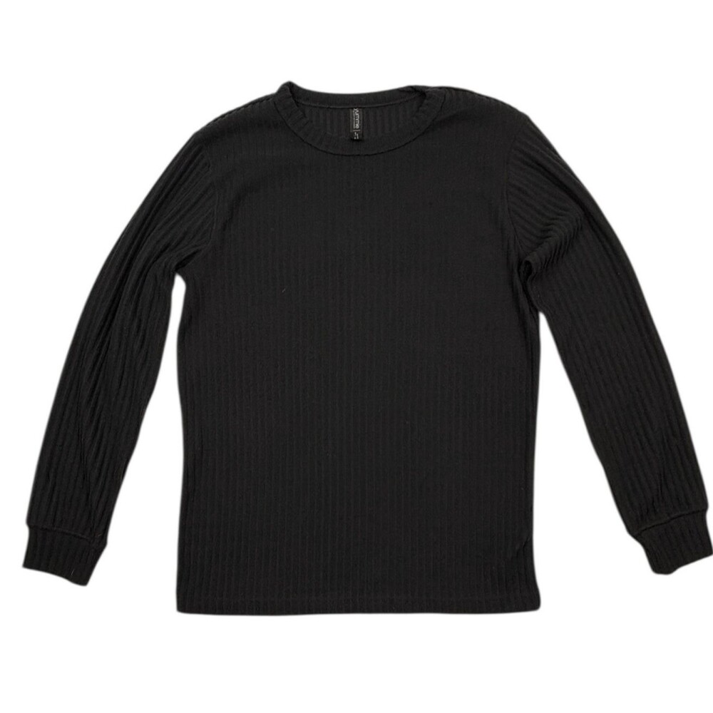 Yummie Wide Rib Soft Long Sleeve Cozy Lounge Layering Top Black L